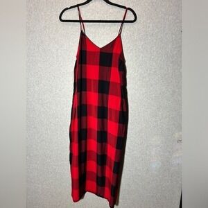 Old Navy Red‎ & Black Buffalo Plaid Maxi Dress MEDIUM Christmas Holiday attire